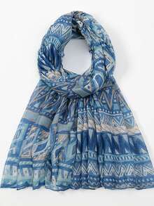 1pc Rhombus Pattern Casual Polyester Balinese Chiffon Retro Printed Scarf, Colorful Geometric Design, Autumn/Winter For Dress