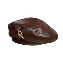 Women Beret Hat, Elegant PU Leather Alphabet Soft Warm Painters Cap Artist Hat For Fall Winter - 棕色 - 查看 6