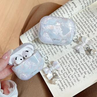 1pc Ins Bow Shell Pattern Band Pendant Teen Girl Style Earphone Case, Suitable For Airpods4 Earphone Case Pro, 2nd Generation Airpodspro3 New Case, Apple Wireless Bluetooth 3rd Generation AirPods2 Anti-Drop Earphone Case, AirPodsPro2 Case, Simple, High-End And Niche