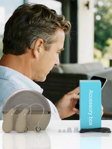 2PCS 中老年人充电式助听耳机，带充电仓电量显示，声音放大器，左右耳辅助助听耳机。