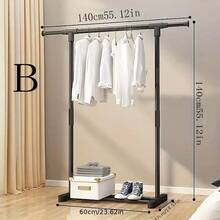 1pc Luxury Portable Black Floor Standing Clothes Rack With Wheels, Single Bar For Hanging Dresses And Daily Clothing, Bottom Storage For Shoes, Suitable For Bedroom Clothing Organization And Dressing Room Display, Combining Luxury Style With Practicality - Black - View 8