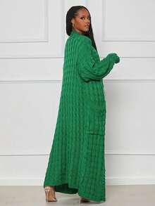 Áo len cardigan dệt kim màu trơn cổ chữ V tay dài cỡ lớn dành cho nữ, mùa thu/đông - Màu xanh Bạc hà - Xem 2