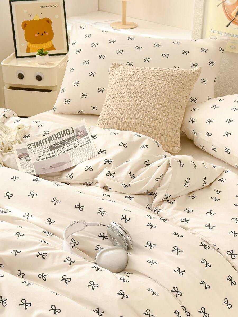 Bộ ga trải giường bằng sợi microfiber mềm mại với họa tiết nơ và trái tim - Bộ chăn ga gối 2/3 món tốt nhất - Bao gồm 1 ga trải giường và 1/2 vỏ gối - Giá cả phải chăng, chất lượng cao, phù hợp với giường đơn, giường đôi, giường cỡ lớn, quà Giáng sinh lý tưởng. - trắng - Xem 1