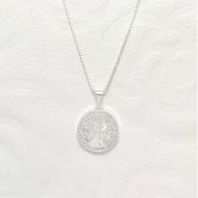 Simple And Elegant Women's Necklace, Round Tree Of Life Pendant, Inlaid With Zirconia, 925 Silver Plated - 銀色 - 查看 5