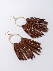 1 par de brincos boho com borlas, estilo cowgirl ocidental, borlas fofas e esvoaçantes, design de inspiração vintage, estilo longo que valoriza o formato do rosto, casual chique, perfeito para uso diário, festas, shows, ótima ideia de presente para amigos