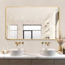 Gold Bathrooirror 23.6 * 31.5in Rounded Corners Rectangle Vanity Mirror,Metal Framed Wall Mirror For Over Sink Bedroom,Modern Drative Mirror Square Farmhouse-Golden,24331723 - 金色 - 查看 1
