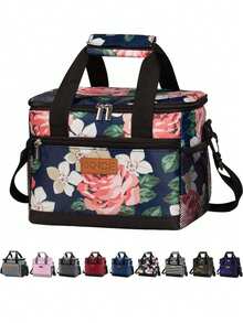 "Floral Print Insulated Lunch Bag - 600D Oxford Waterproof Thermal Cooler For Office, School And Picnics, Leakproof Portable Bag With Shoulder Strap, Multi-Color, Good Heat Preservation" - Multicolor - View 1