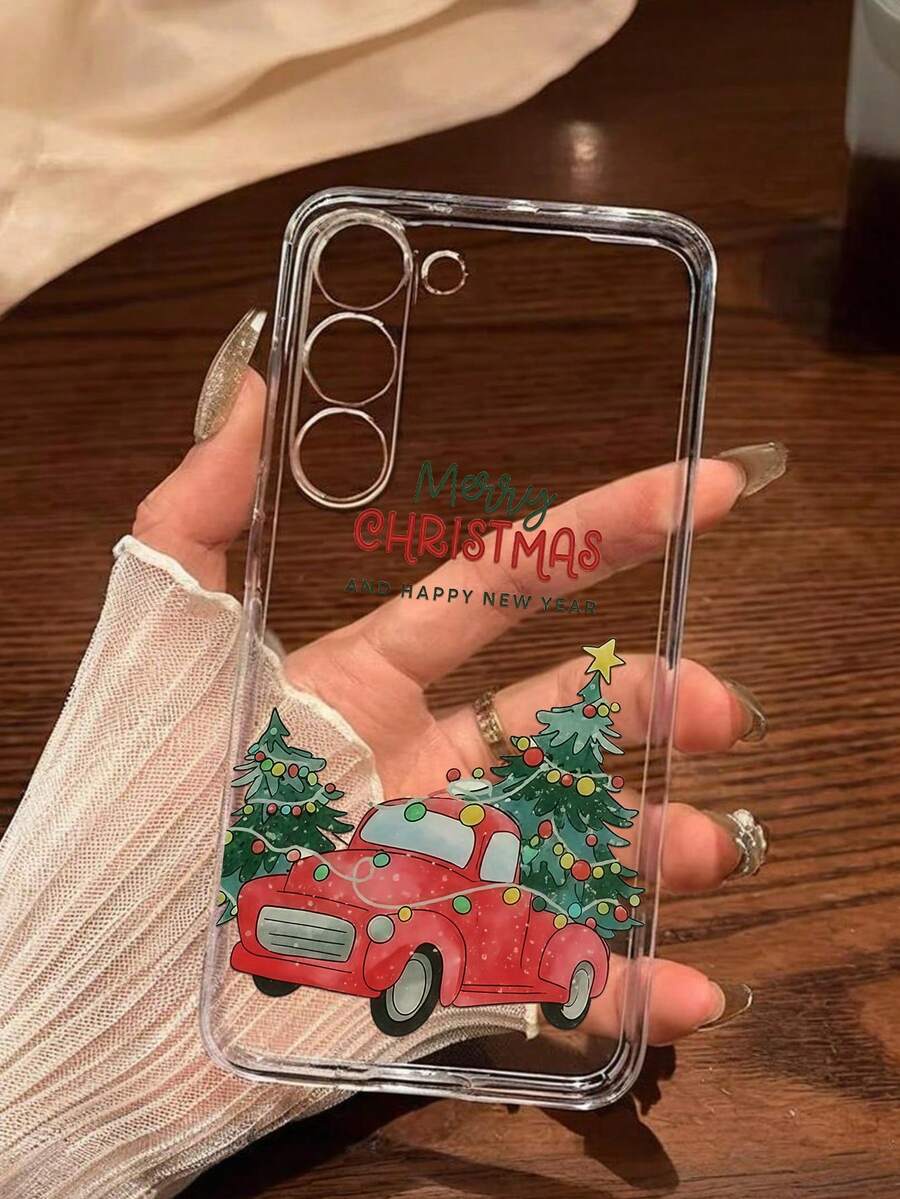 1pc Christmas Lights, Christmas Tree, Red Truck Christmas Happy Phone Case Soft Cover Compatible With IPhone 17/17 Air/17 Pro/17 Pro Max, Honor, Redmi, Galaxy A04e/12/A13/A14/A34/A50/A52/A53/A54/S21/S22/S23/S24/S25/S25Ultra, 6A/7A/8A, 12T/13T - Clear - View 1