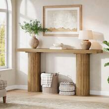 LITTLE TREE 160 Cm Extra Long Console Table, Rectangular Foyer Table, Wooden Sofa Table Behind Couch, Farmhouse Wooden Entrance Table For Living Room, Hallway, Entrance - Brown - View 5