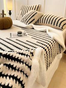 1 pieza Manta de Sherpa bohemia de jacquard, manta de felpa súper suave y acogedora con espina de pescado, adecuada para cama, sofá, sala de estar, Día de la Madre, decoración de dormitorio, manta de aire acondicionado de franela rosa