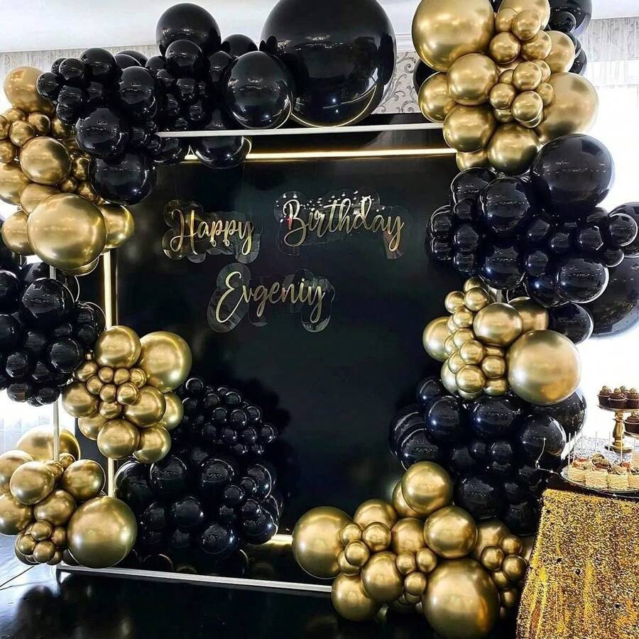 142pcs Black And Gold Balloon Garland Arch Kit, Total 18" 12" 10" 5" Latex Balloon Set For Shower Birthday Wedding Bachelorette Party Decorations Supplies - Multicolor - View 1