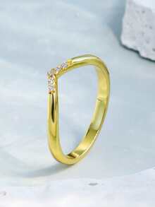 Charm-In 1 件时尚简约 18K 镀金黄铜几何锆石戒指，情人节、母亲节礼物 - 金色 - 查看 7