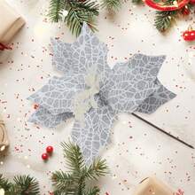 Christmas Artificial Flower, Shiny Colorful Tree Topper Stem Home Decor Party Favor - Silver - View 4