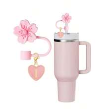 2pcs/1set Heart & Letter Pomegranate Flower Straw Topper, Pink Cup Letter Marker, And Silicone Pomegranate Flower Reusable Straw Cap 10mm Wide Straw, Cute Letter Decorations, Suitable Modern Minimalist Glass Cups - 粉色 - 查看 30