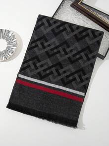 1 件男士秋冬新款温暖柔软仿羊绒流苏格子花卉几何图案商务围巾 - 彩色 - 查看 15