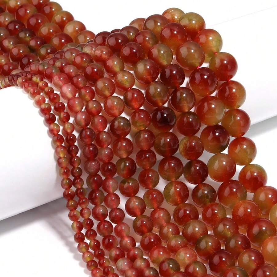 1颗4/6/8/10毫米天然橙红色玉珠，珠宝制作材料，适用于女性手链、项链、工艺品、吊坠、装饰品