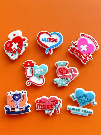 8 PCS Healthcare Love Series, Cartoon Medical Series Shoe Decorations, Nurse Uniform And Mask Shoe Accessories, Medical Kit Infusion Bags Ambulance Sandal Decorations, Suitable For Sandals, Garden Shoes, DIY Accessories, Party Gifts