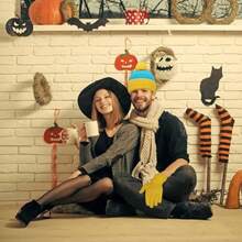 Halloween Character Cosplay Hat And GlovesKnit Pom Beanie Hat Halloween Custume Winter Hat Set For Adult Blue And Yellow