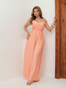 A&DD MODA, REF: Y492 Elegant Women's Jumpsuit With Suspenders, Adjustable Straps And Side Pockets, Casual And Sophisticated Modeling, Uncomplicated And Chic Look, Women's Jumpsuit Tailored For All Occasions, Modern And Comfortable Style - 橘色 - 查看 4