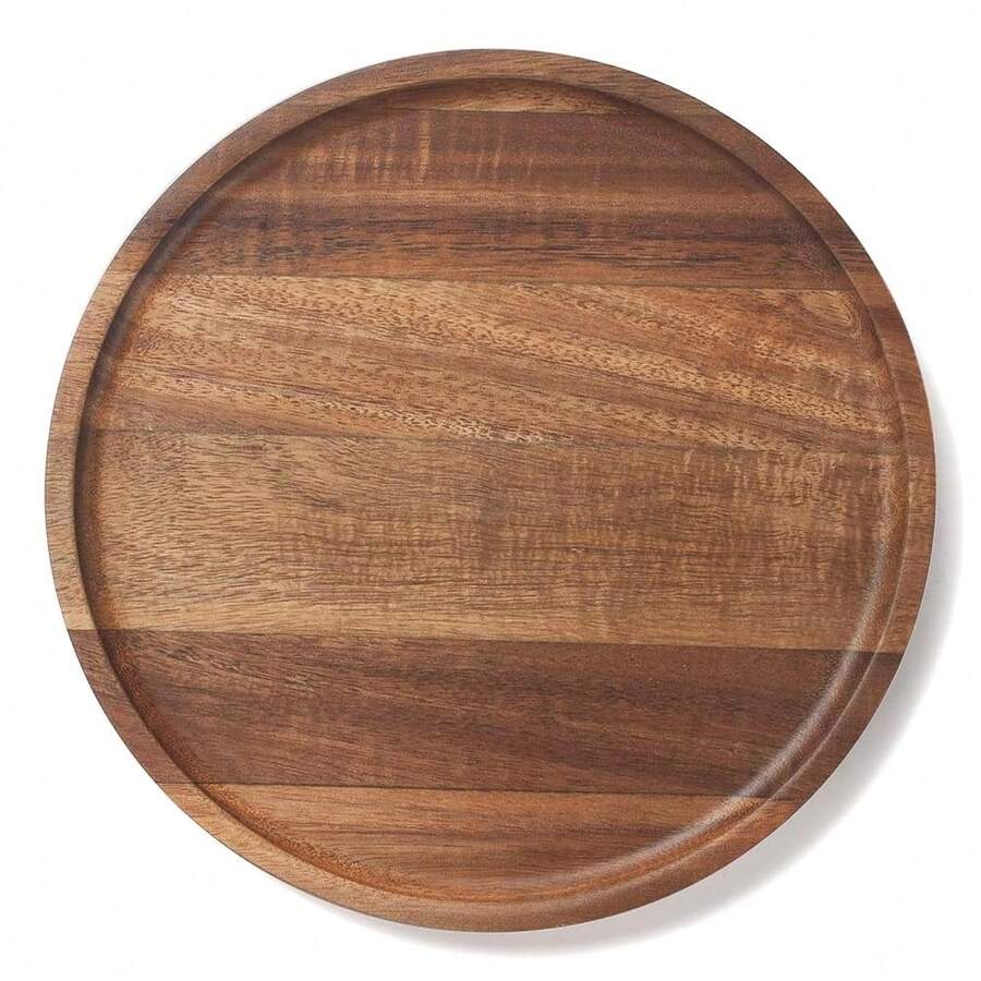 Round Wood Tray, Acacia Wooden Decorative Serving Tray For Coffee Table And Home Decor, Wooden Appetizer Charcuterie Board For Kitchen Countertop (9.8 Inch){"Size_name":"9.8\""} - 多色2 - 查看 1