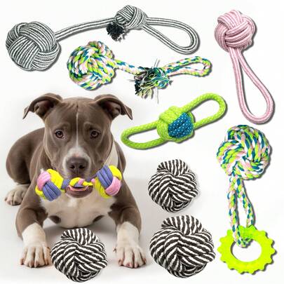 9件套超大号狗狗磨牙玩具 - 适合大型犬和爱啃咬的狗狗，经久耐用，适合幼犬磨牙，高强度棉绳玩具，狗狗磨牙绳结套装，耐用的训练互动绳玩具，适合各种体型的狗狗玩耍和互动。磨牙绳结，多功能磨牙绳，适合室内外训练。