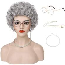 老奶奶假发，适合100天开学季，短款灰色卷发奶奶假发，银色老奶奶假发，适合老年女性角色扮演派对和母亲节使用。 - 淺灰色 - 查看 11