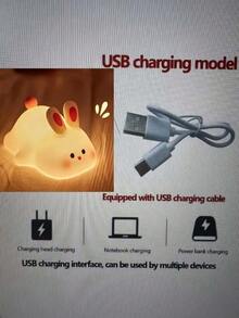 Cute Rabbit Night Light, Rabbit-Shaped Night Lamp With Warm LED Lighting. It Features Three Brightness Levels And Touch Operation, Is Rechargeable, Comes With A Switch, And Is A Novelty Animal Night Light. Available In Warm White Light Or Rainbow-Changing LED, Suitable For Placing On A Desk, In A Dormitory, Or Bedroom. Ideal For Back-To-School Decoration,