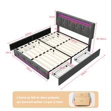 Bed With Storage Space, 160 X 200 Cm, Upholstered Bed With LED Lighting, Double Bed With Drawers And Slatted Frame, Linen, Grey (160 X 200 Cm / 140 X 200 Cm) - Xám - Xem 8