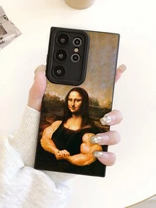 Uroczy, czarny, miękki futerał na telefon z motywem mięśni ramion Mony Lisy, kreatywny, zabawny styl, wstrząsoodporna osłona ochronna, odpowiedni dla młodych miłośników sztuki i personalizacji. Modny, matowy, matowy, odporny na upadki, miękki futerał z TPU, z pełną ochroną krawędzi aparatu, kompatybilny z 'em i Galaxy.