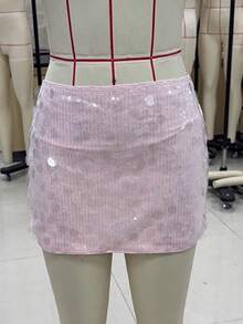 Y2K Low Rise Sequin Mini Skirt Club Party Sparkly Micro Skirt Music Festival Glitter Bottoms Rave Outfits - Hồng - Xem 7