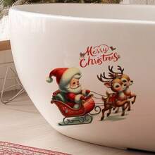 Adorable pegatina de pared de Papá Noel y renos - Calcomanía de PVC extraíble para sala de estar, comedor, entrada, dormitorio - Decoración navideña clásica con "Feliz Navidad" y adornos navideños, decoraciones navideñas, pegatina de ventana navideña extraíble, colgante de ventana navideño, decorativo/adhesivo/pegatina de pared para pared/dormitorio, decoración de pared para el hogar, tatuaje de pared autoadhesivo grande