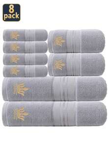 1 pieza/3 piezas/8 piezas Toalla de baño de algodón con bordado de línea dorada de estilo minimalista moderno, súper suave y grande, de secado rápido, sin pelusa, toalla de sauna, alta absorbencia, ligera y compacta, toalla de invitados, toalla de ducha de alta calidad y duradera, el mejor regalo para tu pareja, toalla de mano 34*34, toalla 34*75, toalla de baño 70*140 - Gris Claro - Ver 10