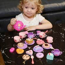 儿童茶具玩具，逼真的茶壶和茶具玩具套装，假装下午茶玩具，厨房玩具，适合男孩女孩派对生日圣诞节万圣节玩具礼物 - 彩色 - 查看 4