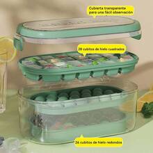 Bandeja De Cubitos De Hielo Con Tapa Y Cubo De Hielo, 28 Moldes De Hielo Y 26 Cubitos De Hielo En Miniatura, Cubo De Hielo Con Tapa Y Asa Y Pala De Hielo Verde - verde - Ver 5