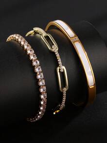 3pcs Fashionable Minimalist Rhinestone Bracelet Chain Bracelet Decorative Set, Suitable For Women's Daily Wear