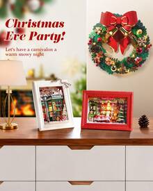 Robotime DIY Modular Miniature House Kit – Snow Party (DP005) & Santa's Toy Shop (DP006) 3D Puzzle Set With Touch-Sensitive LED Lights, A Homemade Christmas Decoration Gift - Santa's Toy Shop (DP006) - View 10
