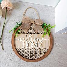 1 件绿叶蝴蝶结木质门挂标牌，“欢迎回家”墙饰，（9.06 英寸圆形）适合入口、墙壁、房间、家庭、客厅、卧室、感恩节、圣诞节送给朋友和家人的礼物