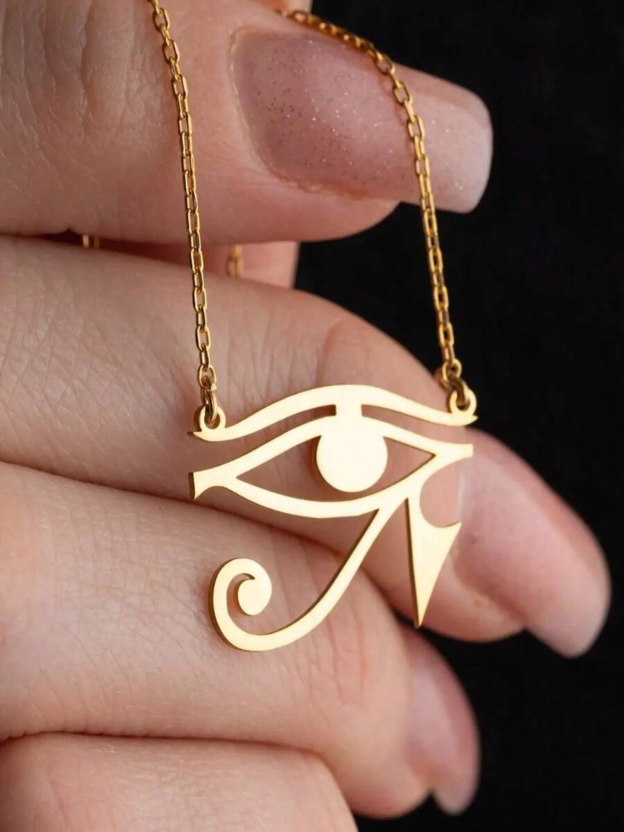 1 件 18K 镀金不锈钢太阳神之眼项链、太阳神之眼项链、荷鲁斯之眼项链、荷鲁斯之眼、埃及护身符项链、埃及符号吊坠、圣诞礼物、送给妈妈的礼物 - 金色 - 查看 1