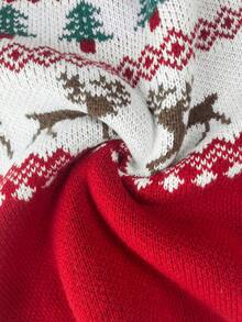 Christmas Themed Knit Cardigan, Autumn/Winter Holiday Season - Red - View 9