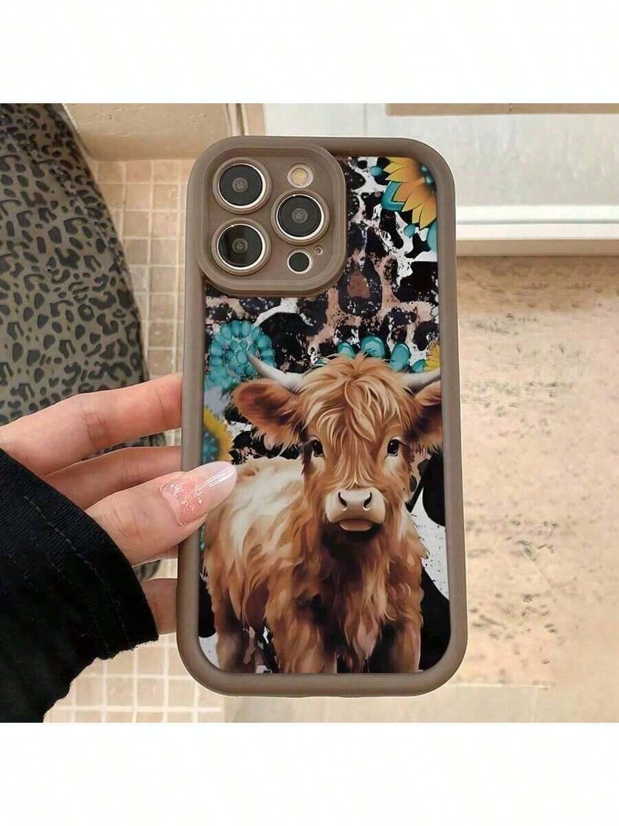 Funda de Teléfono con Patrón de Vaca Linda, Protector de Teléfono Decorativo de TPU, Accesorios de Teléfono Compatibles con  y - Café integral - Ver 1