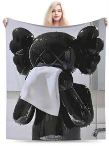 Kawss Kawaii Kaw Anime Flannel Blanket For Girls Boys Anime Gifts Throw Blanket Cozy Plush Flannel Fleece Print Blankets Double-Layer Blanket Lightweight Fuzzy For Bed Decor - màu đen - Xem 2