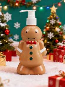 1 pieza/350ml Botella dispensadora con bomba, de plástico PET transparente marrón, apta para champú, gel de baño, loción, uso doméstico, hotel, viaje, con elementos de dibujos animados, apta para lavado de manos, champú y gel de baño - Tapa de rosca, sin fragancia - Decoración de baño, almacenamiento de líquidos con tema navideño, ideal para dispensador de jabón en el baño, decoración del hogar y el baño, regalo de Navidad