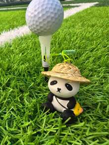 1pc Panda Golf Tee, Resin Panda Golf Tee, Rubber Tee Head, With Rope Tee Holder - Black and White - View 7