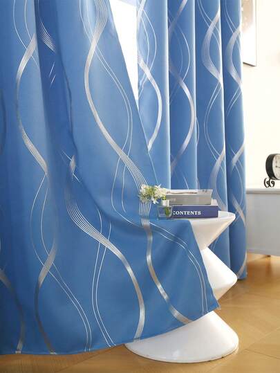 1pc New Light Blue Line Pattern Blackout Curtain, Suitable For Living Room & Bedroom, Blackout, Minimalist Style, & Heat Insulation, Elegant Modern Curtain With Eyelets For Living Room & Bedroom