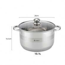 10.1L Stainless Steel Thick Soup Pot With Lid, 28cm Diameter Dual-Ear Pot, Suitable For Induction Cooktop, Gas Stove, Kitchen Cooking Pot For Boiling Soup, Stew, Porridge, Pasta, Turkey, Family Gathering, With Transparent Glass Lid, Easy To Clean - Silver 10.1L - View 6