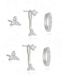 Bộ 6 đôi bông tai hình ngôi sao và mặt trăng bằng đá Cubic Zirconia sáng bóng, màu đồng sang trọng, quà tặng cho phụ nữ. - Phong cách 2 - Xem 7