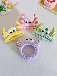 1pc Bull Horn Striped Headbands, Bath Headband, Cute Hair Band, Creative Polyester Facial Makeup Headband For Bathroom, Plush Wristband With Coral Fleece Sweatband For Face Washing/Sweating, Waterproof Hair Band For Spa Treatment - Skincare, Yoga, Sports, Party Hair Accessories For Girls, Skincare Headband, Beauty, Skin Care Products, Spa, Self Care