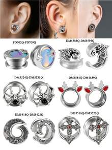 1PC Stainles Steel Flash Moon Ear Gauges Spider/Swirl/Cross Ear Tunnel Plugs Expanders Shell Earrings Plugs Piercing Body Jewelry - As Shown - View 9