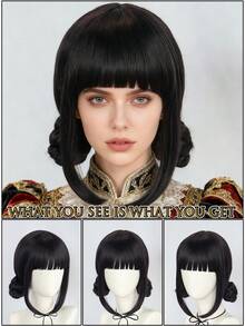 Parrucche da cosplay per donne Megastars, parrucche sintetiche resistenti al calore senza colla per feste di Ognissanti, capelli rossi lisci extra lunghi con 2 code di cavallo e capelli finti viola ultra lunghi con treccia rimovibile con molletta, capelli neri lisci corti con doppio chignon, alta densità, aspetto naturale, adatte per principianti, ideali come regali per vacanze, concerti musicali, compleanni, Natale