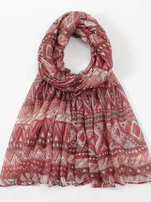 1pc Rhombus Pattern Casual Polyester Balinese Chiffon Retro Printed Scarf, Colorful Geometric Design, Autumn/Winter For Dress